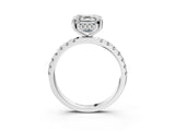 White gold Asscher Cut Diamond Pave Band Solitaire Ring with Round with Moissanite side stone and Prong Setting_51