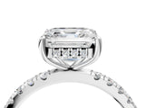 White gold Asscher Cut Diamond Pave Band Solitaire Ring with Round with Moissanite side stone and Prong Setting_52