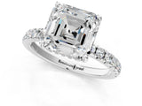 White gold Asscher Cut Diamond Pave Band Solitaire Ring with Round with Moissanite side stone and Prong Setting_55