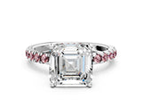 White gold Asscher Cut Diamond Pave Band Solitaire Ring with Round with Morganite side stone and Prong Setting_12