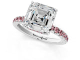 White gold Asscher Cut Diamond Pave Band Solitaire Ring with Round with Morganite side stone and Prong Setting_13