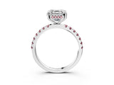 White gold Asscher Cut Diamond Pave Band Solitaire Ring with Round with Morganite side stone and Prong Setting_15