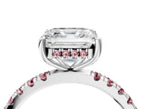 White gold Asscher Cut Diamond Pave Band Solitaire Ring with Round with Morganite side stone and Prong Setting_28