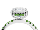 White gold Asscher Cut Diamond Pave Band Solitaire Ring with Round with Peridot side stone and Prong Setting_12