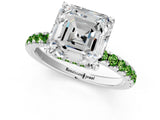 White gold Asscher Cut Diamond Pave Band Solitaire Ring with Round with Peridot side stone and Prong Setting_13
