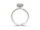 White gold Asscher Cut Diamond Pave Band Solitaire Ring with Round with Peridot side stone and Prong Setting_15