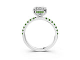 White gold Asscher Cut Diamond Pave Band Solitaire Ring with Round with Peridot side stone and Prong Setting_21