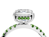 White gold Asscher Cut Diamond Pave Band Solitaire Ring with Round with Peridot side stone and Prong Setting_4