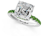 White gold Asscher Cut Diamond Pave Band Solitaire Ring with Round with Peridot side stone and Prong Setting_9
