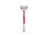 White gold Asscher Cut Diamond Pave Band Solitaire Ring with Round with Pink Sapphire side stone and Prong Setting_26