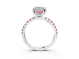 White gold Asscher Cut Diamond Pave Band Solitaire Ring with Round with Pink Sapphire side stone and Prong Setting_27