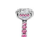White gold Asscher Cut Diamond Pave Band Solitaire Ring with Round with Pink Sapphire side stone and Prong Setting_29