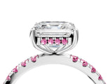 White gold Asscher Cut Diamond Pave Band Solitaire Ring with Round with Pink Sapphire side stone and Prong Setting_40