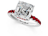 White gold Asscher Cut Diamond Pave Band Solitaire Ring with Round with Ruby side stone and Prong Setting_49