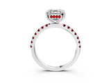 White gold Asscher Cut Diamond Pave Band Solitaire Ring with Round with Ruby side stone and Prong Setting_63