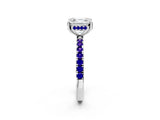 White gold Asscher Cut Diamond Pave Band Solitaire Ring with Round with Tanzanite side stone and Prong Setting_12