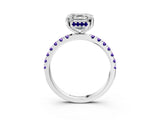 White gold Asscher Cut Diamond Pave Band Solitaire Ring with Round with Tanzanite side stone and Prong Setting_13