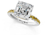 White gold Asscher Cut Diamond Pave Band Solitaire Ring with Round with Yellow Sapphire side stone and Prong Setting_25