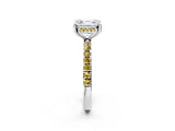 White gold Asscher Cut Diamond Pave Band Solitaire Ring with Round with Yellow Sapphire side stone and Prong Setting_26