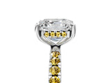 White gold Asscher Cut Diamond Pave Band Solitaire Ring with Round with Yellow Sapphire side stone and Prong Setting_29