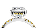 White gold Asscher Cut Diamond Pave Band Solitaire Ring with Round with Yellow Sapphire side stone and Prong Setting_40