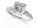 Silver 2.02 Carat D VVS1 Asscher Cut Diamond Ring with Baguette Side Stones, Channel Set Band, and Four-Prong Setting