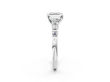 Silver 2.02 Carat D VVS1 Asscher Cut Diamond Ring with Baguette Side Stones, Channel Set Band, and Four-Prong Setting