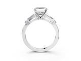Silver 2.02 Carat D VVS1 Asscher Cut Diamond Ring with Baguette Side Stones, Channel Set Band, and Four-Prong Setting