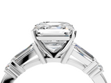 Silver 2.02 Carat D VVS1 Asscher Cut Diamond Ring with Baguette Side Stones, Channel Set Band, and Four-Prong Setting