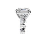 Silver 2.02 Carat D VVS1 Asscher Cut Diamond Ring with Baguette Side Stones, Channel Set Band, and Four-Prong Setting