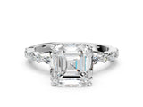 White gold Asscher Cut Diamond Ring with Marquise and Round  Side Stones and Four-Prong Setting_58