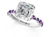 White gold Asscher Cut Diamond Ring with Marquise and Round with Amethyst side stone Side Stones and Four-Prong Setting_13