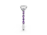 White gold Asscher Cut Diamond Ring with Marquise and Round with Amethyst side stone Side Stones and Four-Prong Setting_14