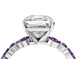 White gold Asscher Cut Diamond Ring with Marquise and Round with Amethyst side stone Side Stones and Four-Prong Setting_16