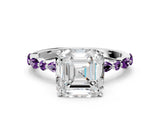 White gold Asscher Cut Diamond Ring with Marquise and Round with Amethyst side stone Side Stones and Four-Prong Setting_24