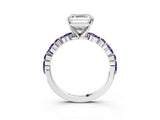 White gold Asscher Cut Diamond Ring with Marquise and Round with Amethyst side stone Side Stones and Four-Prong Setting_27