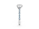 White gold Asscher Cut Diamond Ring with Marquise and Round with Aquamarine side stone Side Stones and Four-Prong Setting_14