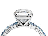 White gold Asscher Cut Diamond Ring with Marquise and Round with Aquamarine side stone Side Stones and Four-Prong Setting_16