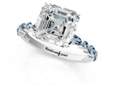 White gold Asscher Cut Diamond Ring with Marquise and Round with Aquamarine side stone Side Stones and Four-Prong Setting_25