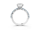 White gold Asscher Cut Diamond Ring with Marquise and Round with Aquamarine side stone Side Stones and Four-Prong Setting_27