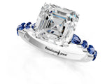 White gold Asscher Cut Diamond Ring with Marquise and Round with Blue Sapphire side stone Side Stones and Four-Prong Setting_37