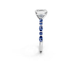 White gold Asscher Cut Diamond Ring with Marquise and Round with Blue Sapphire side stone Side Stones and Four-Prong Setting_38