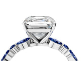 White gold Asscher Cut Diamond Ring with Marquise and Round with Blue Sapphire side stone Side Stones and Four-Prong Setting_40