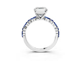 White gold Asscher Cut Diamond Ring with Marquise and Round with Blue Sapphire side stone Side Stones and Four-Prong Setting_51
