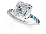 White gold Asscher Cut Diamond Ring with Marquise and Round with Blue Topaz side stone Side Stones and Four-Prong Setting_25