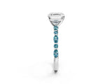 White gold Asscher Cut Diamond Ring with Marquise and Round with Blue Topaz side stone Side Stones and Four-Prong Setting_38
