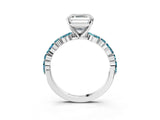 White gold Asscher Cut Diamond Ring with Marquise and Round with Blue Topaz side stone Side Stones and Four-Prong Setting_39