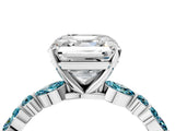 White gold Asscher Cut Diamond Ring with Marquise and Round with Blue Topaz side stone Side Stones and Four-Prong Setting_40
