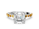 White gold Asscher Cut Diamond Ring with Marquise and Round with Citrine side stone Side Stones and Four-Prong Setting_12