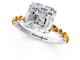 White gold Asscher Cut Diamond Ring with Marquise and Round with Citrine side stone Side Stones and Four-Prong Setting_13